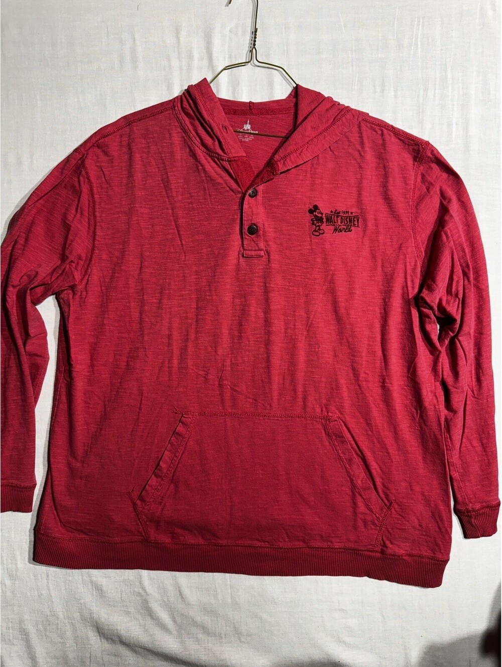 Disney Parks Disneyland Embroidered Long Sleeve Shirt 2XL Red Mickey Mouse
